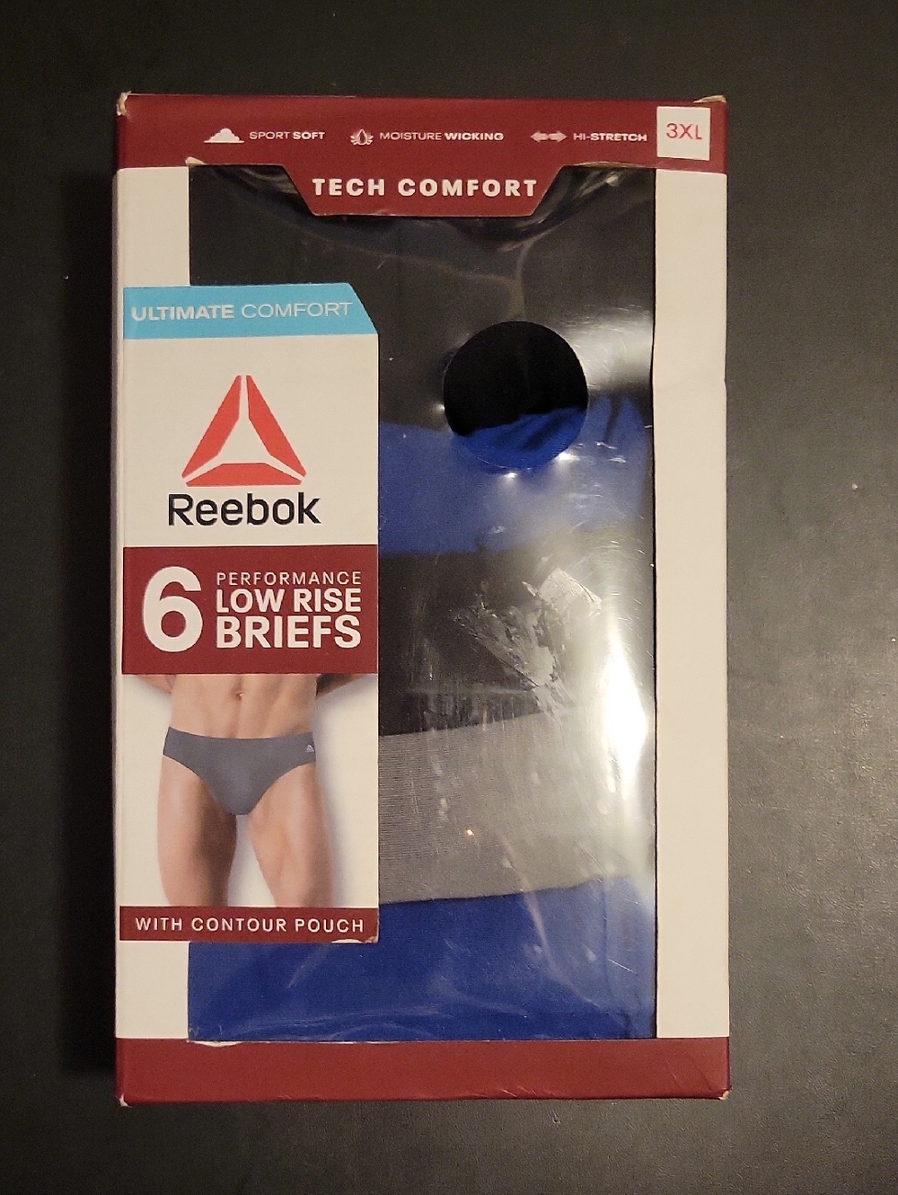 Reebok Men’s Tech Comfort Low Rise Briefs - Blue / Black / Gray - 6 Pack